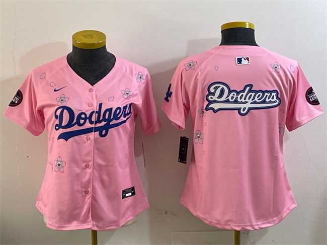 Womens Los Angeles Dodgers Team Big Logo Pink 2025 Tokyo Series Limited Stitched Jersey->mlb womens jerseys->MLB Jersey
